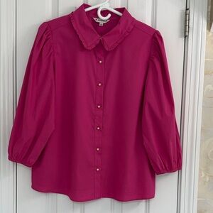 Nanette Elegant Cotton Blend Fuchsia Feminine Button-up with Peter Pan Collar